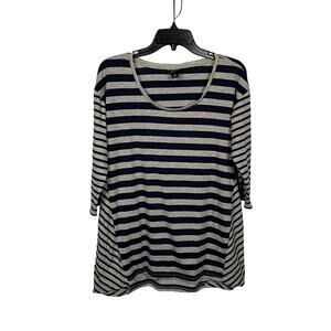 Oh Baby Motherhood Size M Striped 3/4 Sleeve Top Scoop Neck Casual Blue Gray